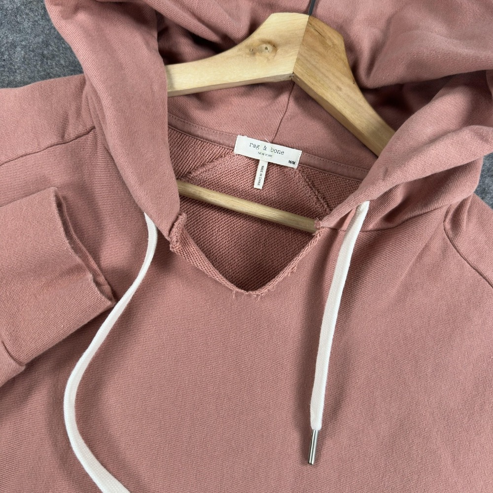 Rag & Bone Hoodie Sweatshirt Womens Medium Pink Organic Cotton V Neck Pullover